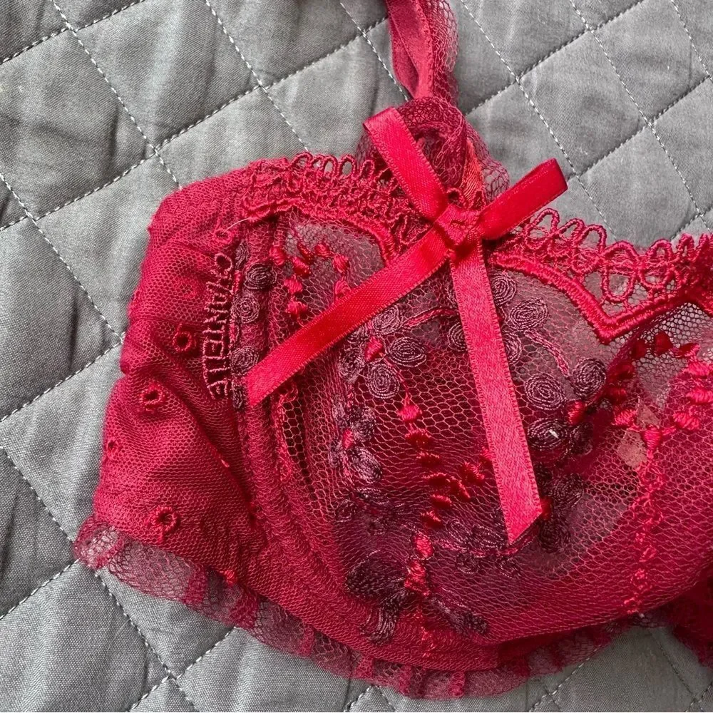 Chantelle Lace Underwire Bra with Adjustable Straps in Burgundy 34C